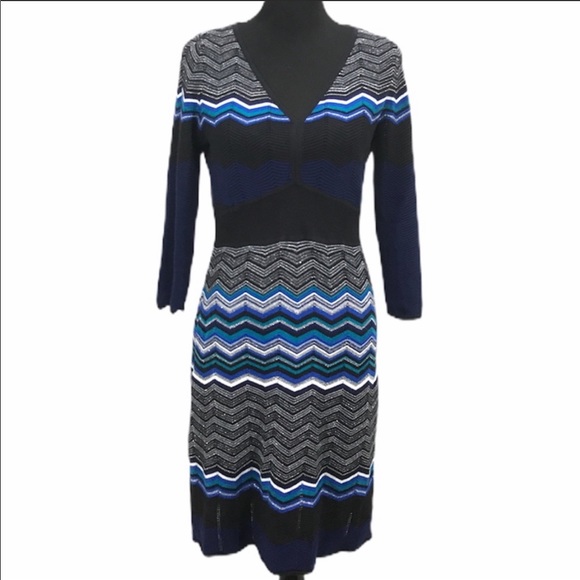 a.n.a Chevron Pattern Knit Sweater Dress Black Size Medium - Picture 6 of 6